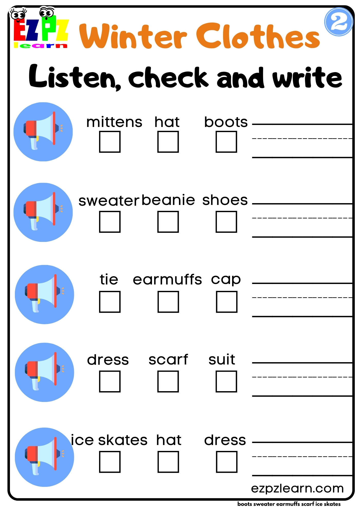 Interactive Winter Clothes Worksheet Listen Check And Write The Words